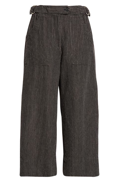 Relaxed Pinstripe Linen & Virgin Wool Crop Work Pants