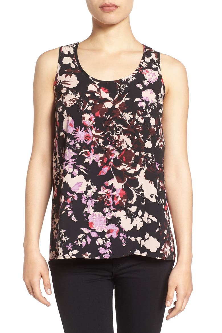 Scoop Neck Woven Tank, Main, color, BLACK- PINK FLORAL
