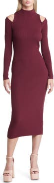 Open Edit Mock Neck Cold Shoulder Long Sleeve Sweater Dress
