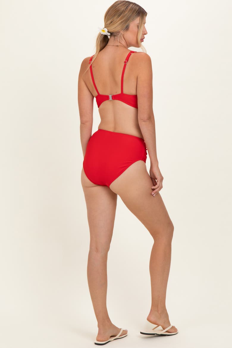 Twist Front V-Neck Bikini Set, Alternate, color, Red
