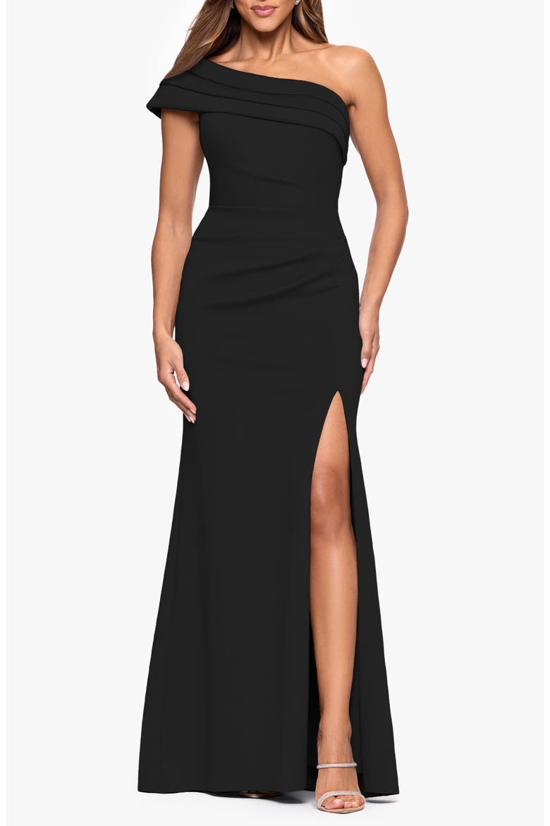 One-Shoulder Knit Gown, Main, color, BLACK