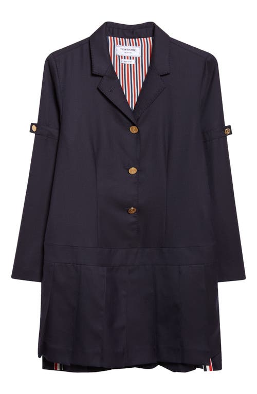 Thom Browne Long Sleeve Pleated Wool Blazer Dress In Blue