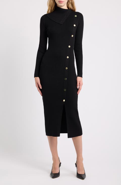 Ribbed Button Detail Midi Dress