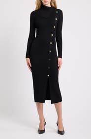 Anne Klein Ribbed Button Detail Midi Dress