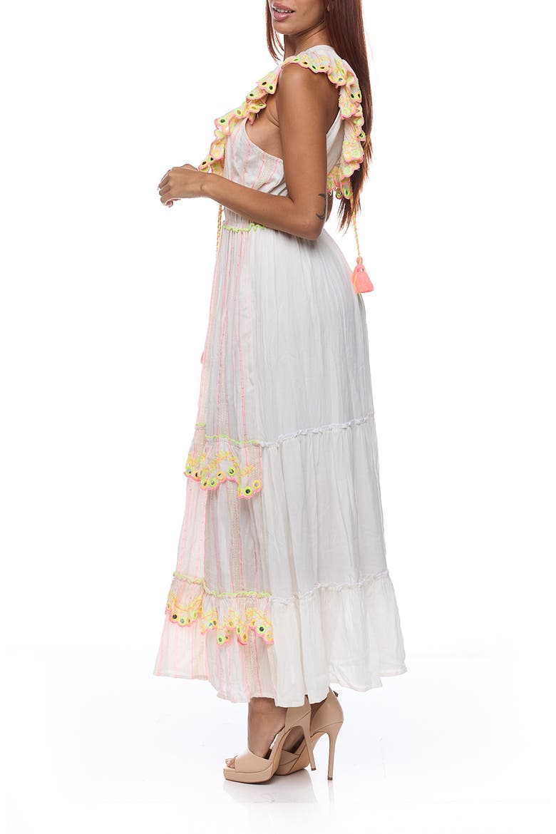 Ruffle Sleeveless Cotton Maxi Dress, Alternate, color, WHITE/PINK MULTI
