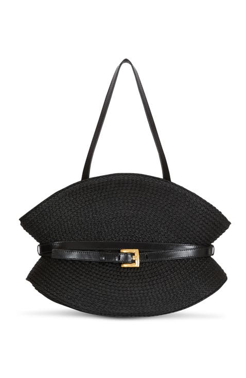 Shuffle Medium bag in calfskin leather and raffia