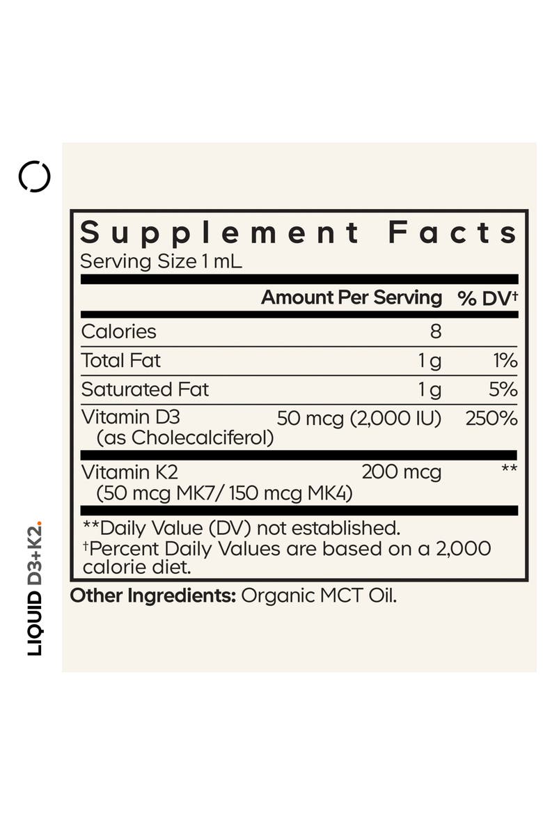 Liquid D3+K2, USDA Organic, D3 2000 IU, MK4 MK7 Drops, Organic MCT Oil, Alternate, color, White