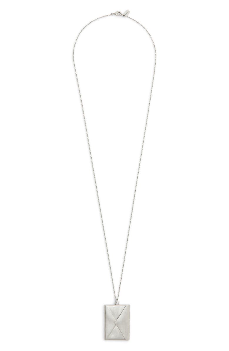COACH Runway Envelope Long Necklace, Alternate, color, Antique Silver
