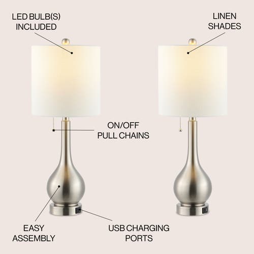 Jonathan Y Tyler 24" Modern Classic Gourd Iron Led Table Lamp With Pull-chain With Dual Usb Charging In Nickel