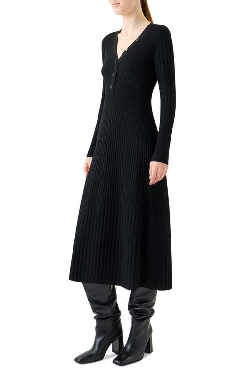 Akris Punto Mixed Rib Long Sleeve Virgin Merino Wool Sweater Dress In Black