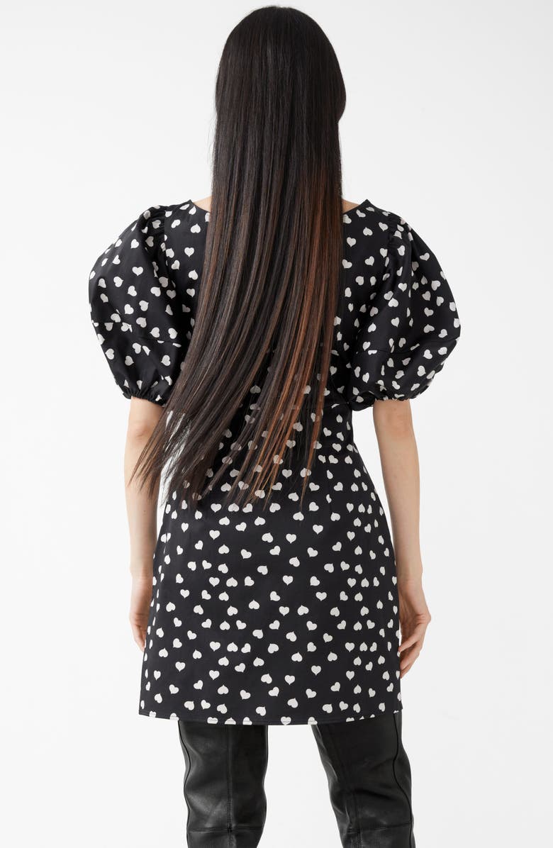 & Other Stories Heart Print Puff Sleeve Stretch Cotton Minidress, Alternate, color, 