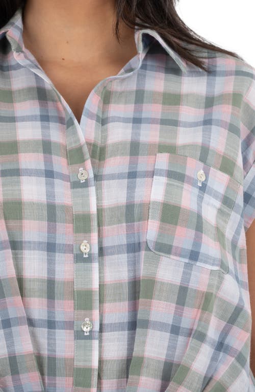 Kut From The Kloth Vega Plaid Bubble Hem Cotton Button-up Shirt In Pink/green