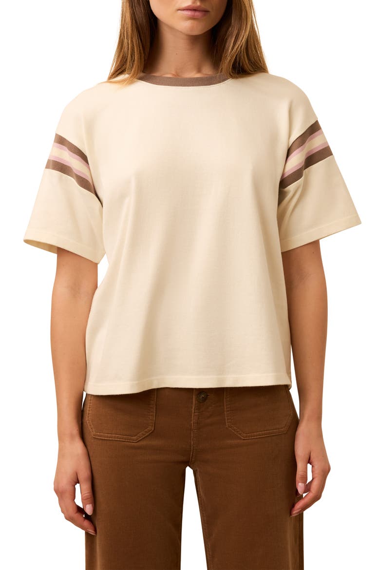 Throwback Stripe Sleeve Organic Cotton T-Shirt, Main, color, EGRET VARSITY