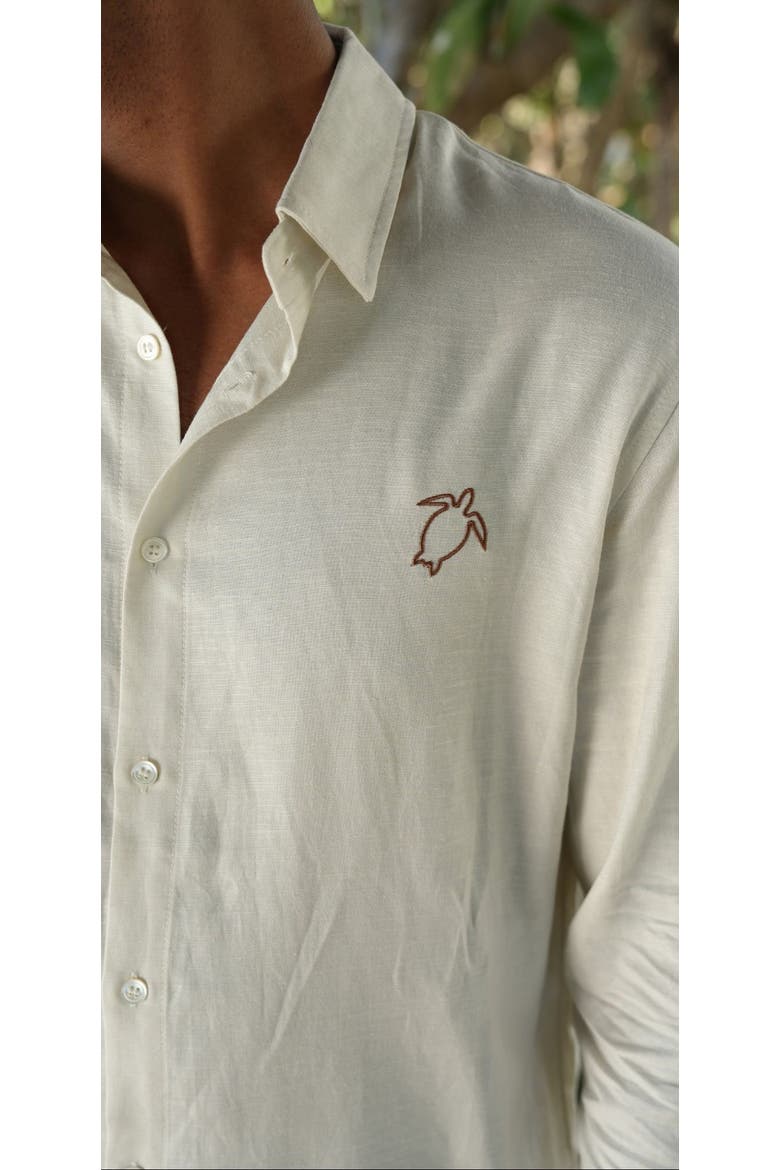 Careya Linen-blend Embroidered Button-down Shirt, Alternate, color, Ivory (off-white)