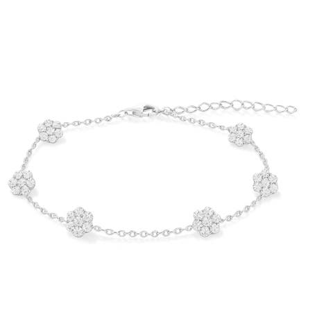 Sterling Silver Crystal Flower Bracelet