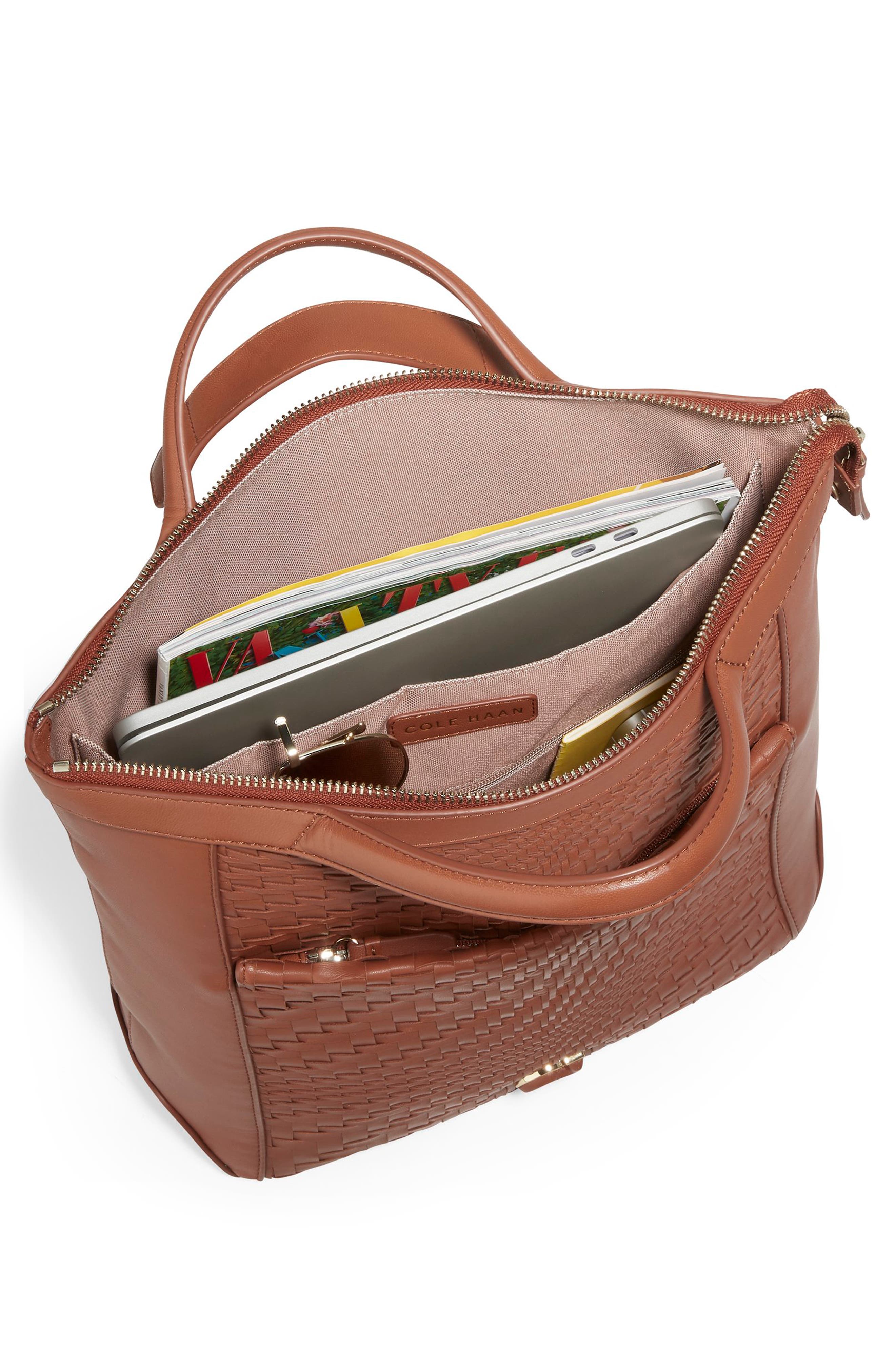 Cole Haan Grand Ambition Small Convertible Leather Backpack, Alternate, color, British Tan/ Woven