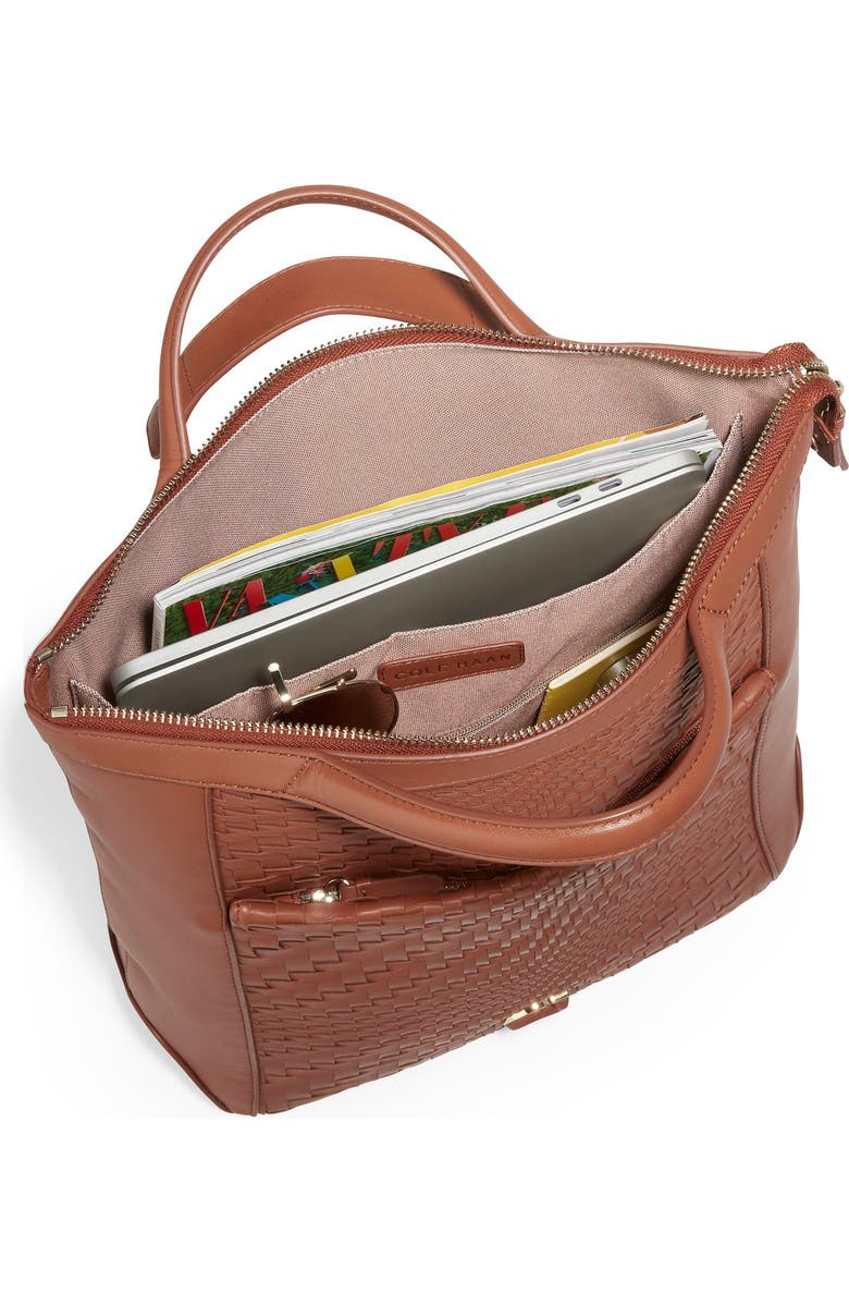 Cole Haan Grand Ambition Small Convertible Leather Backpack, Alternate, color, British Tan/ Woven