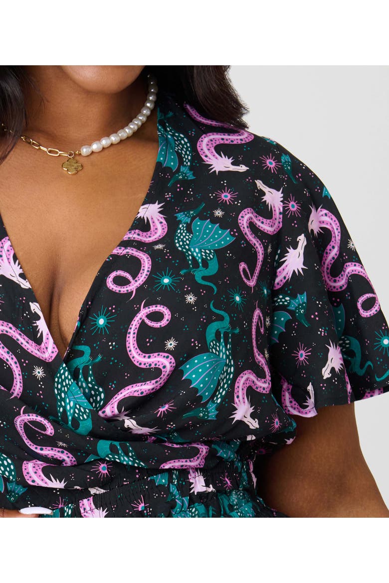 Plus Size 1960s Dottie Crop Top, Alternate, color, Black Dragon Print