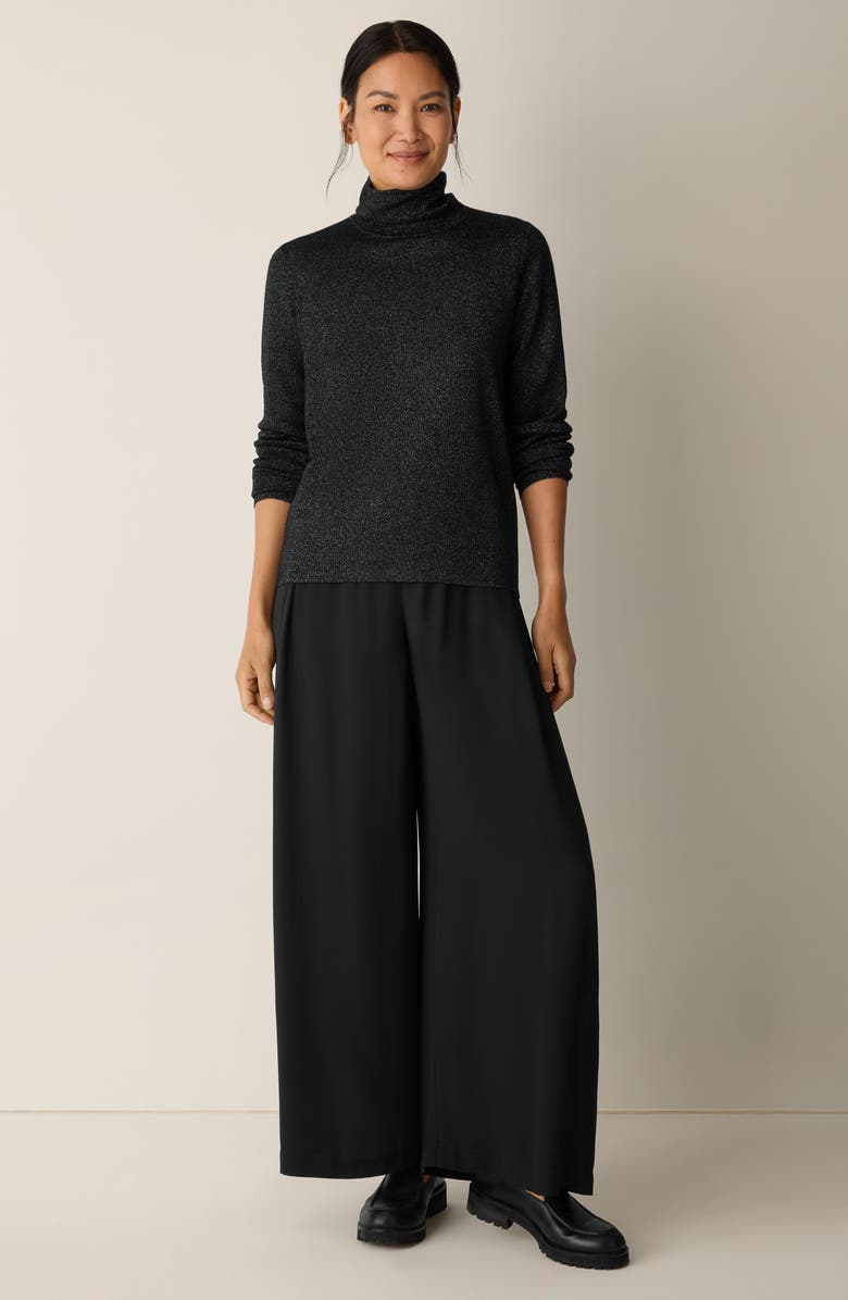 Eileen Fisher Long Sleeve Metallic Wool Blend Turtleneck Top, Alternate, color, Black