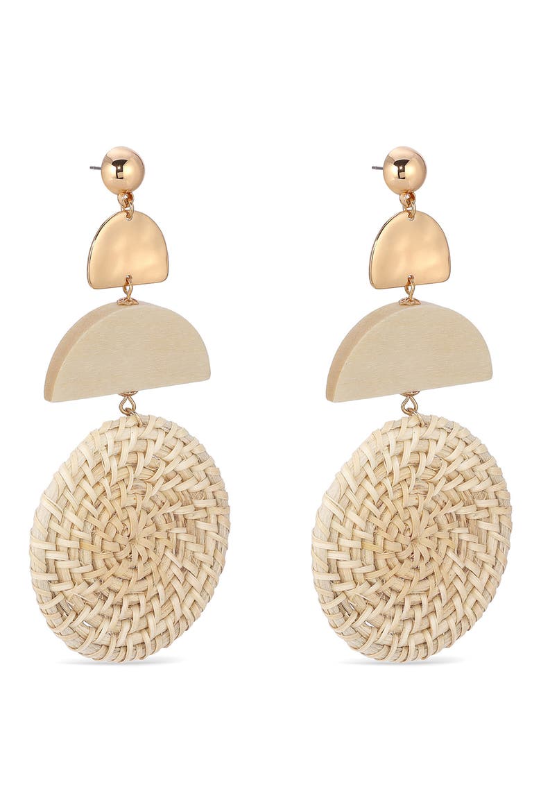 Raffia Drop Earrings, Alternate, color, LIGHT BROWN/ GOLD
