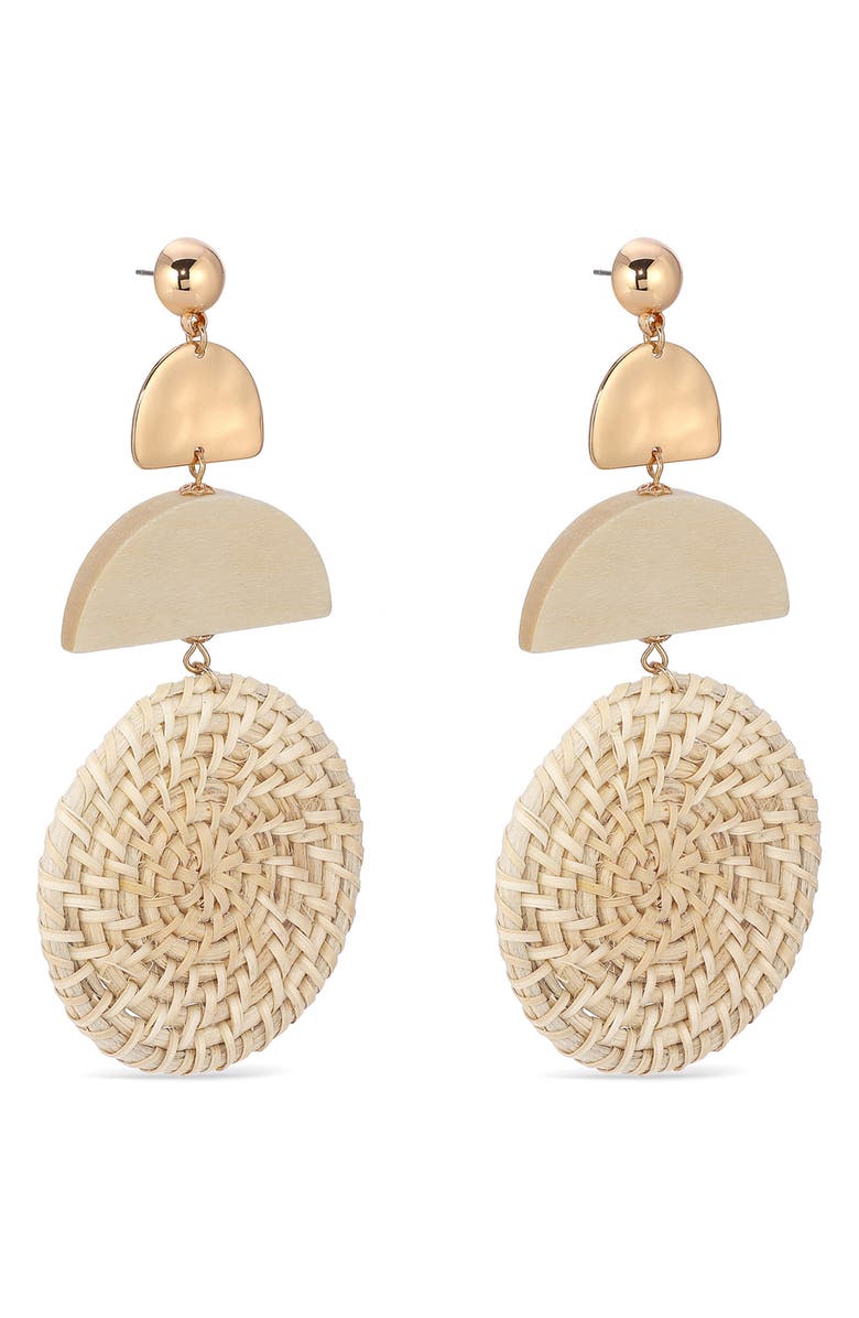 Ettika Raffia Drop Earrings, Alternate, color, Light Brown/ Gold