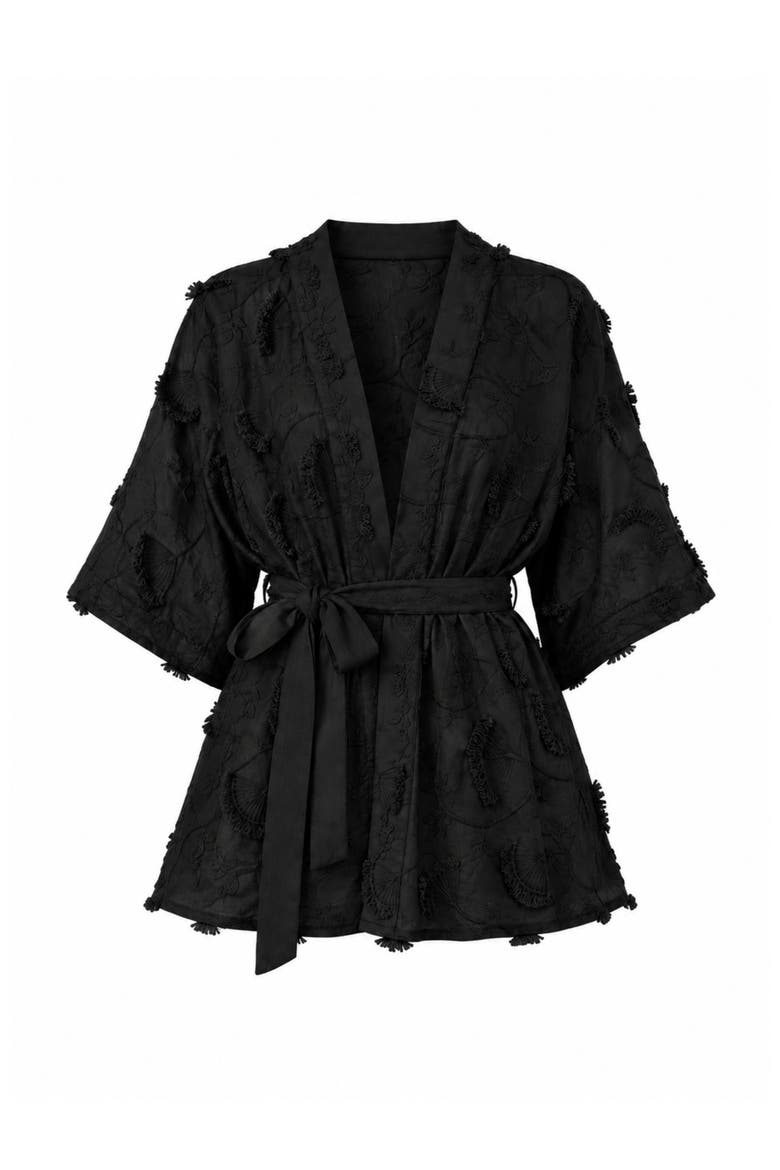 Embroidered Cotton Cabana Duster, Alternate, color, Kheff Noir
