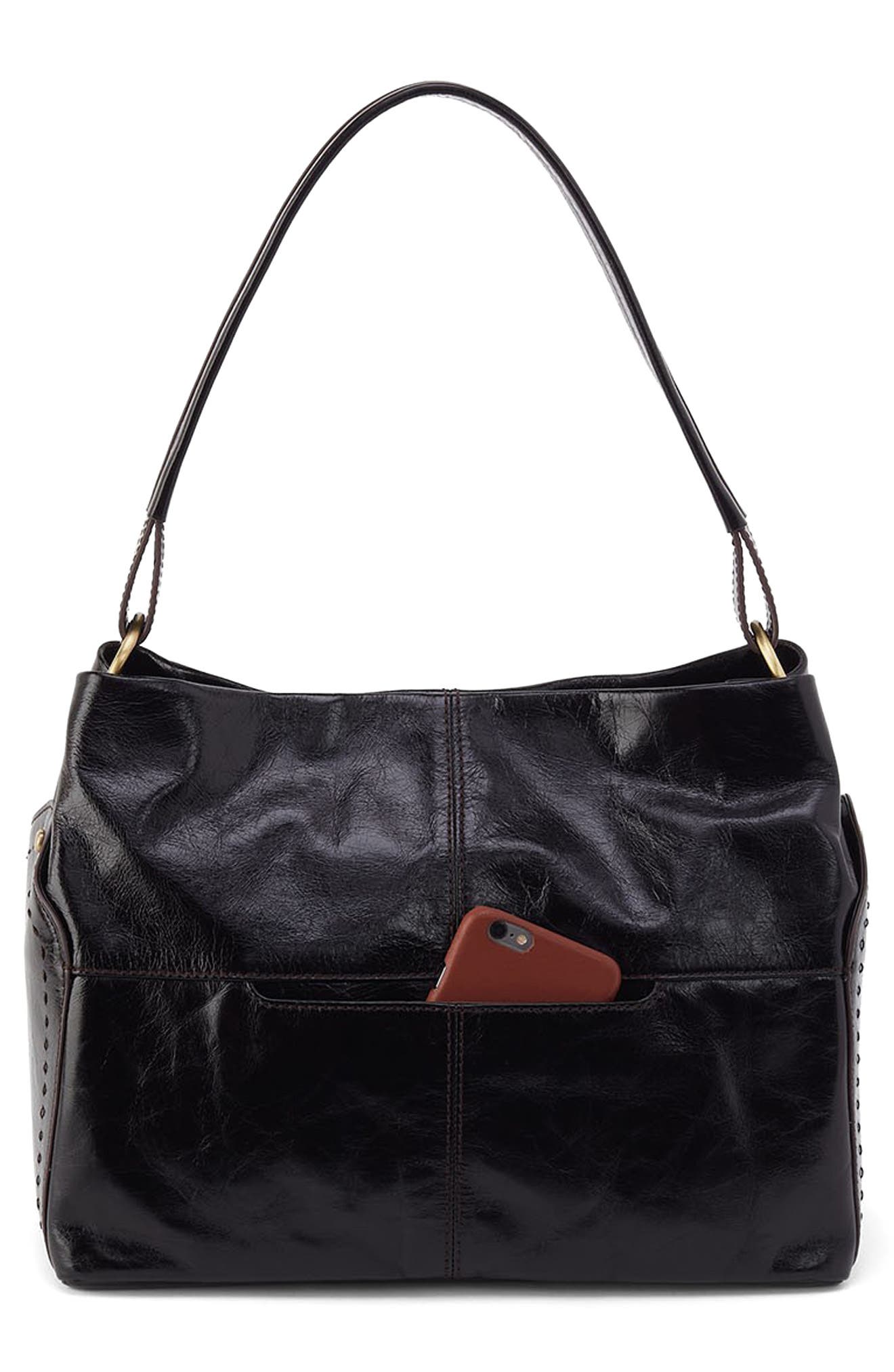 HOBO Seneca Leather Shoulder Bag, Alternate, color, Black