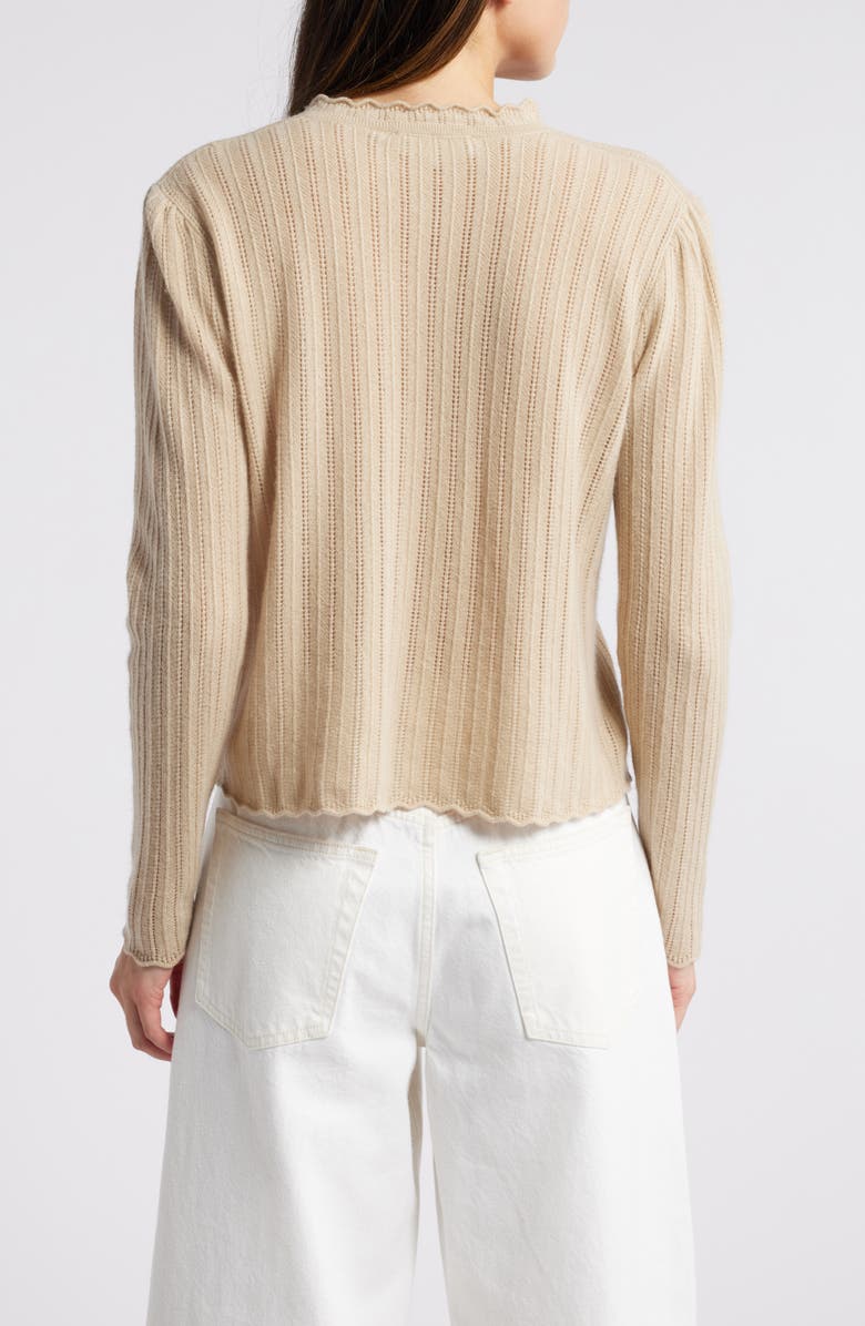 FRAME Ruffle Neck Pointelle Cashmere Cardigan, Alternate, color, Taupe