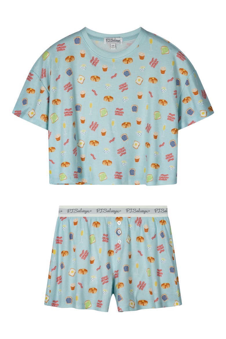 Breakfast Print Pajama Set, Alternate, color, COOL BLUE