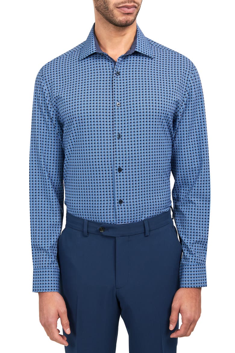 Squiggle Geometric Print Performance Dress Shirt, Main, color, NAVY