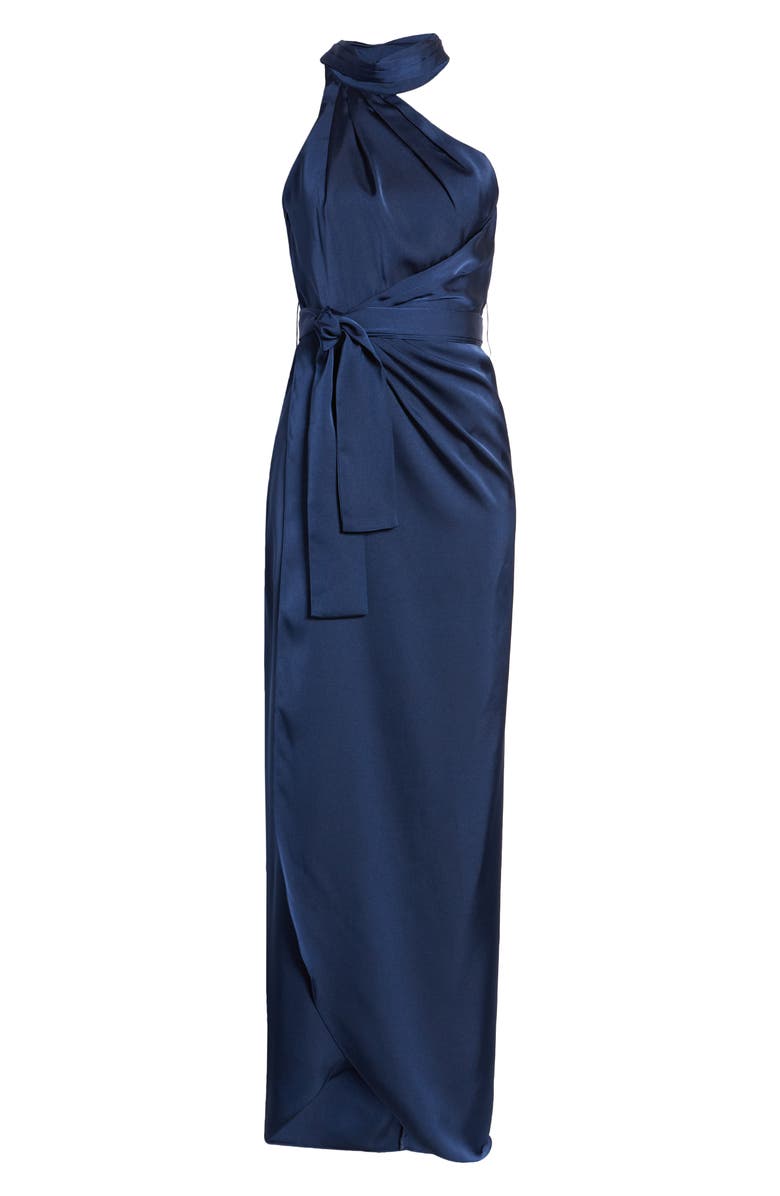 elle zeitoune Grace Halter Neck Satin Wrap Dress, Alternate, color, 