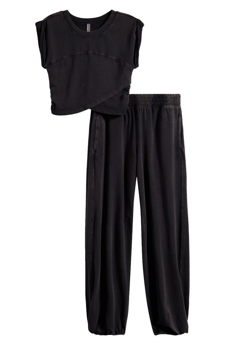 Free People FP Movement Golden Hour Crop T-Shirt & Joggers Set, Alternate, color, Black