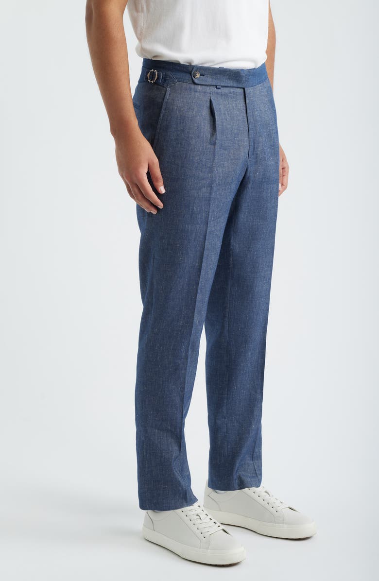 Jack Victor Parma Pleated Linen & Cotton Stretch Twill Dress Pants, Alternate, color, Denim