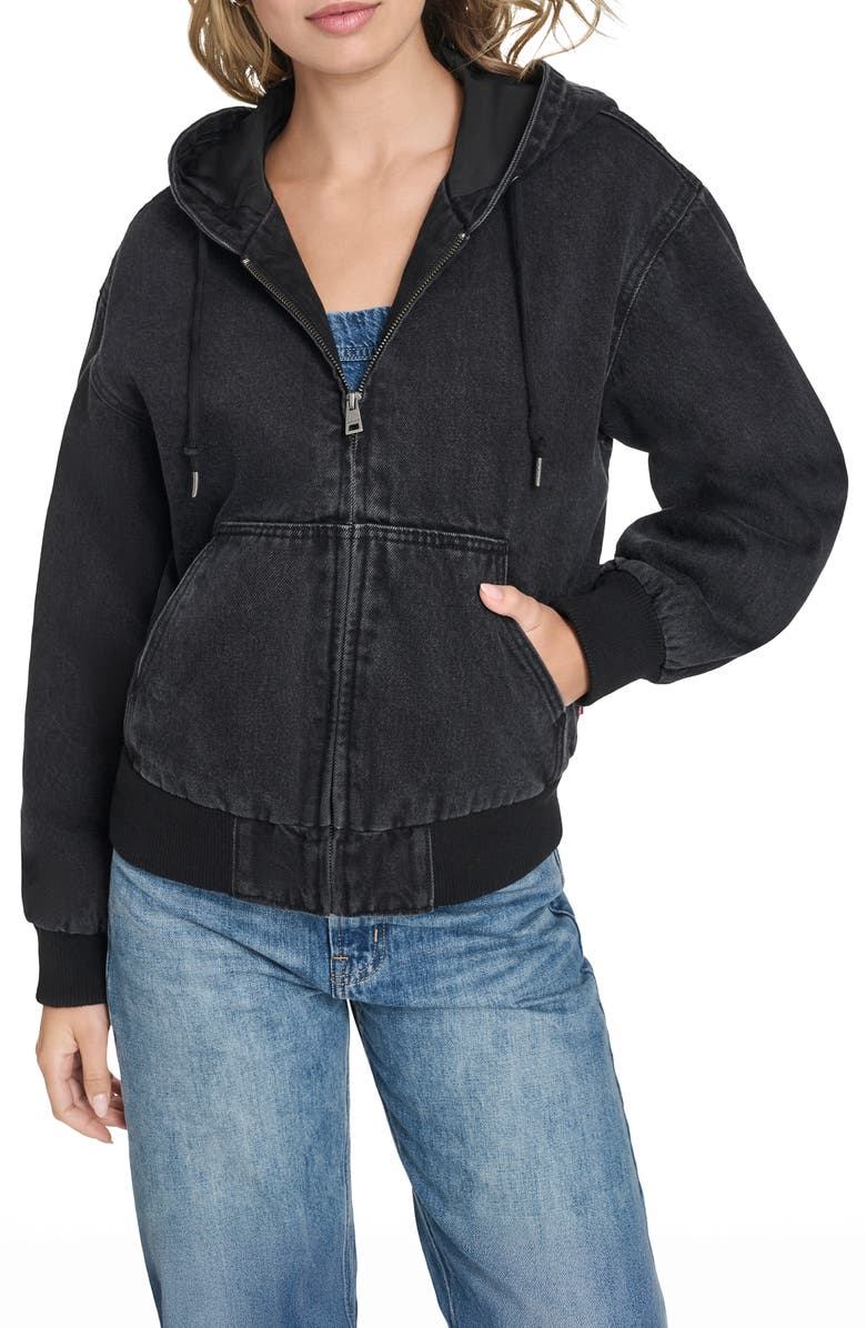 Levi's<sup>®</sup> Cotton Zip Work Hoodie, Main, color, Black Denim