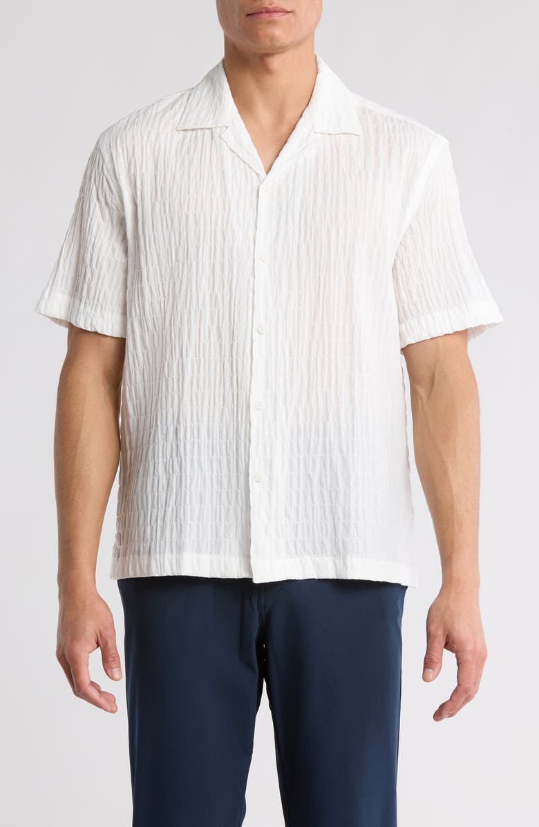DENIM AND FLOWER Relaxed Fit Textured Camp Shirt, Main, color, White