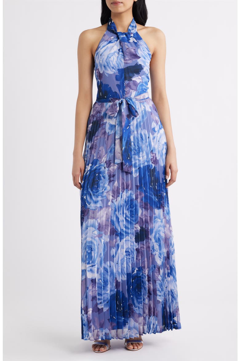 Floral Chiffon Halter Dress, Main, color, PURPLE MULTI