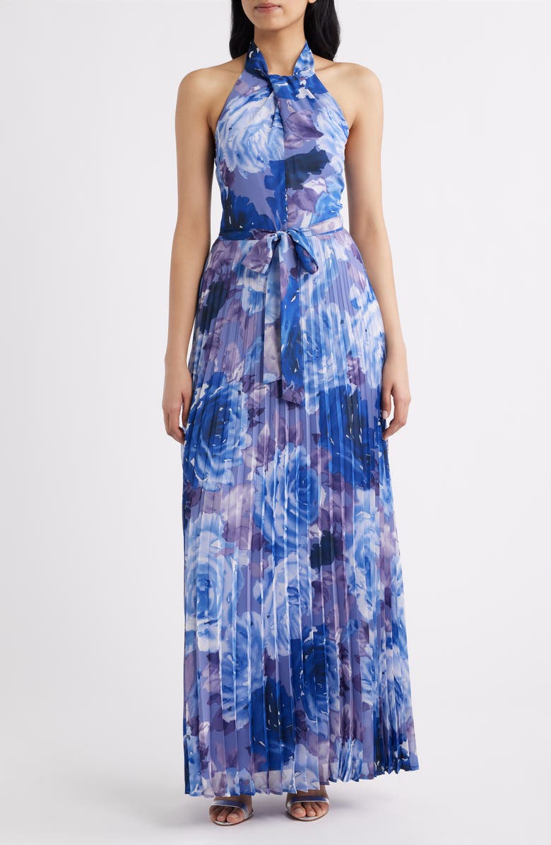 Julia Jordan Floral Chiffon Halter Dress, Main, color, Purple Multi