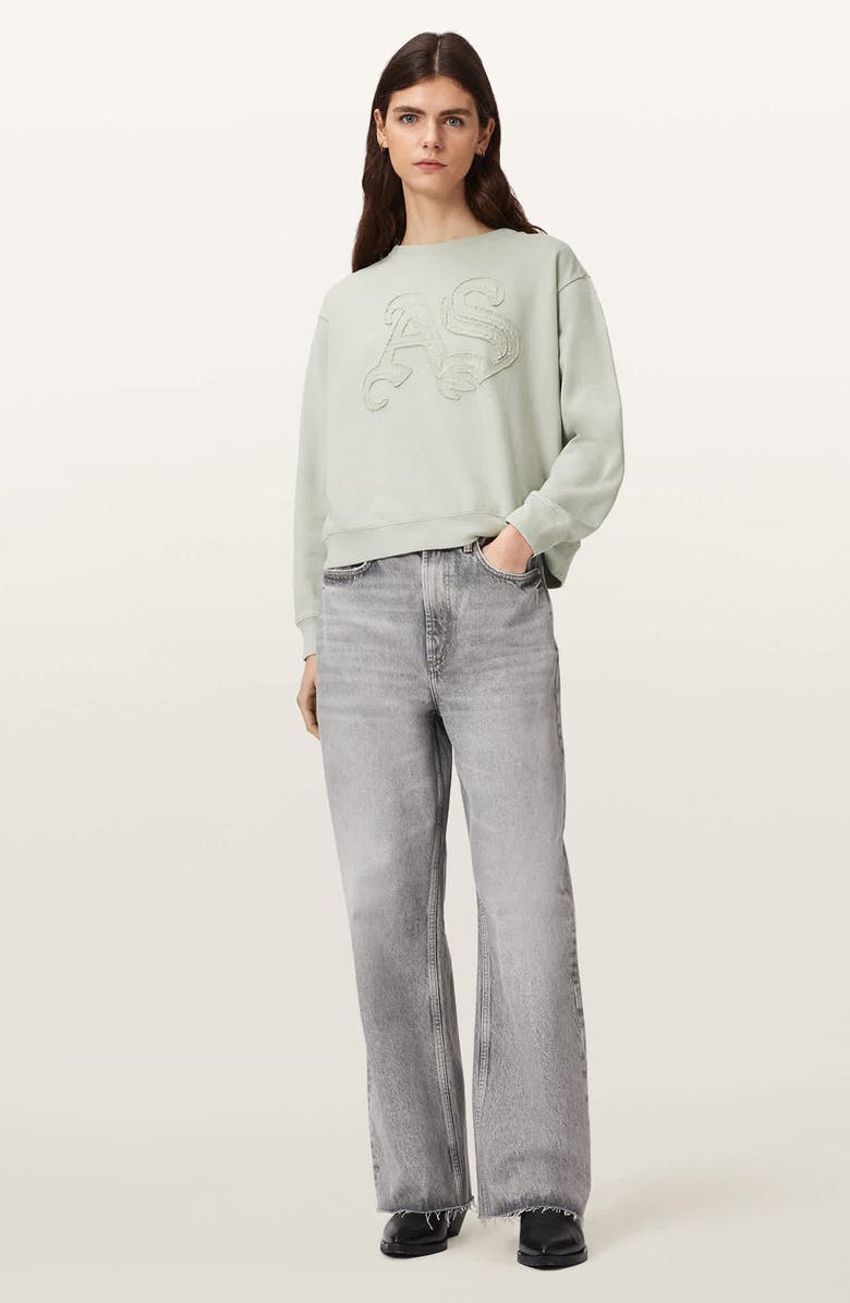 AllSaints Insignia Pippa Relaxed Fit Cotton Sweatshirt, Alternate, color, Sea Green