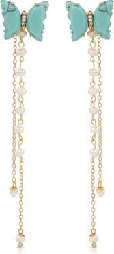 Ettika Turquoise Butterfly & Freshwater Pearl Front/Back Earrings