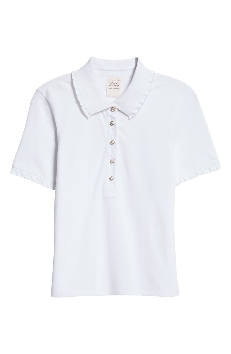 Cinq à Sept Aster Crystal Button Cotton Polo Shirt, Alternate, color,