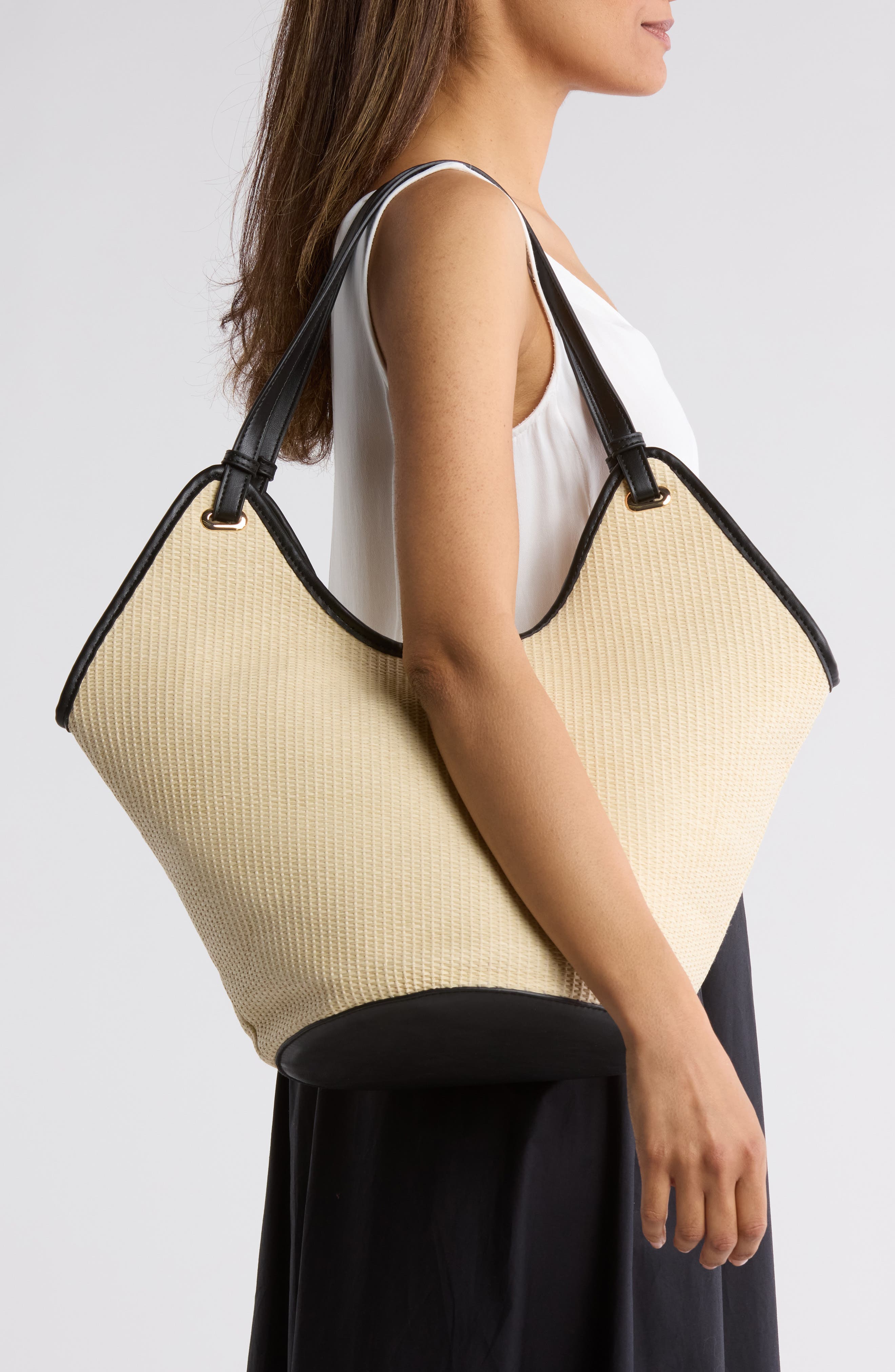 URBAN EXPRESSIONS HANDBAGS Straw Tote Bag, Alternate, color, Black