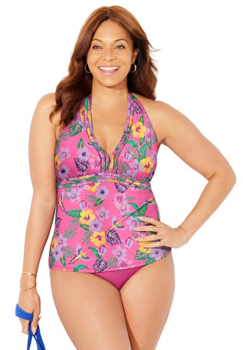 Braid Trim Halter Tankini Top