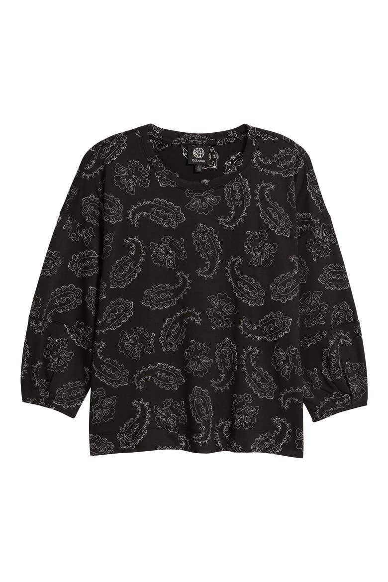 Embroidered Puff Sleeve Top, Alternate, color, WHITE PAISLEY QUILT