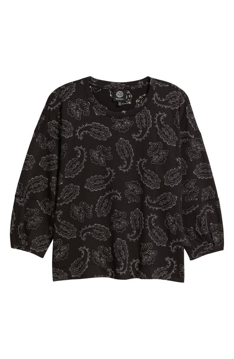 Bobeau Embroidered Puff Sleeve Top, Alternate, color, White Paisley Quilt