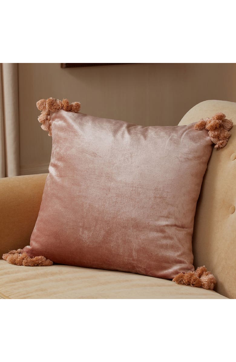 ROSELLI TRADING COMPANY Raj Velvet Tassel Throw Pillow, Alternate, color, Taupe