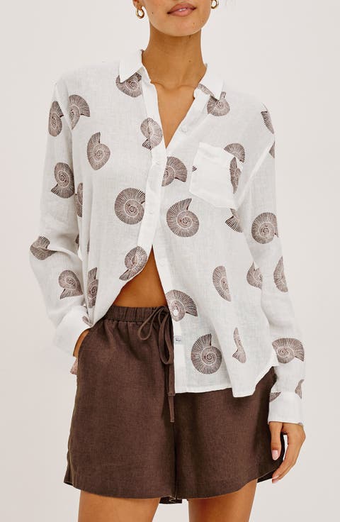 Charli Seashell Print Button-Up Shirt