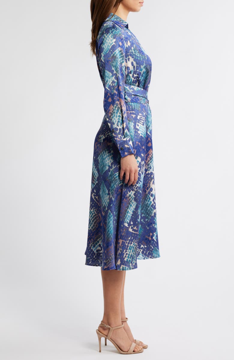 Tahari Long Sleeve Hammered Satin Wrap Front Shirtdress, Alternate, color, 