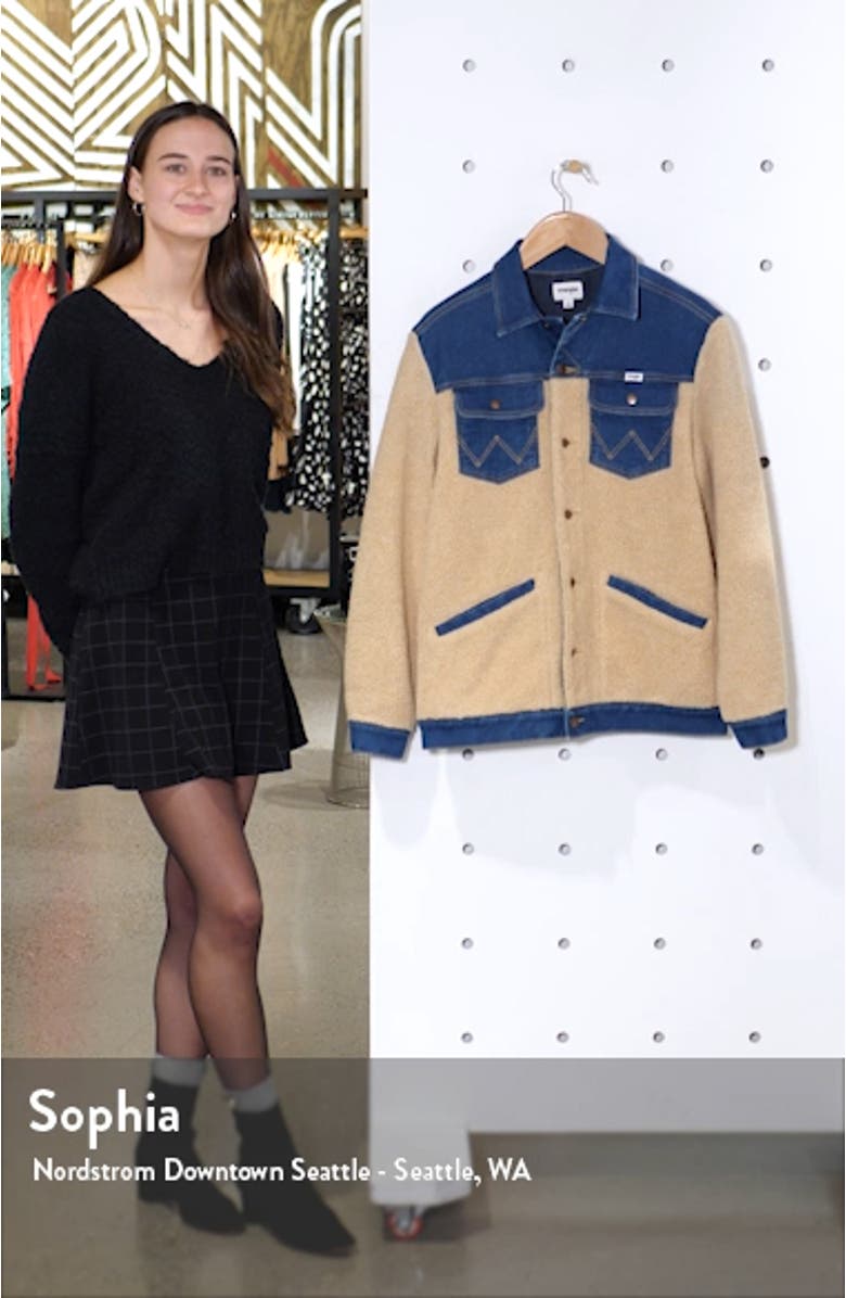 Oversized Faux Shearling & Denim Jacket, sales video thumbnail