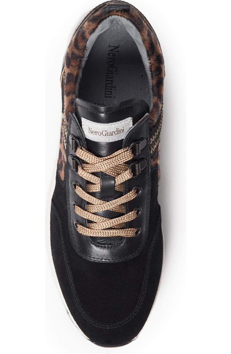 NeroGiardini Leopard Print Faux Shearling Platform Sneaker, Alternate, color,