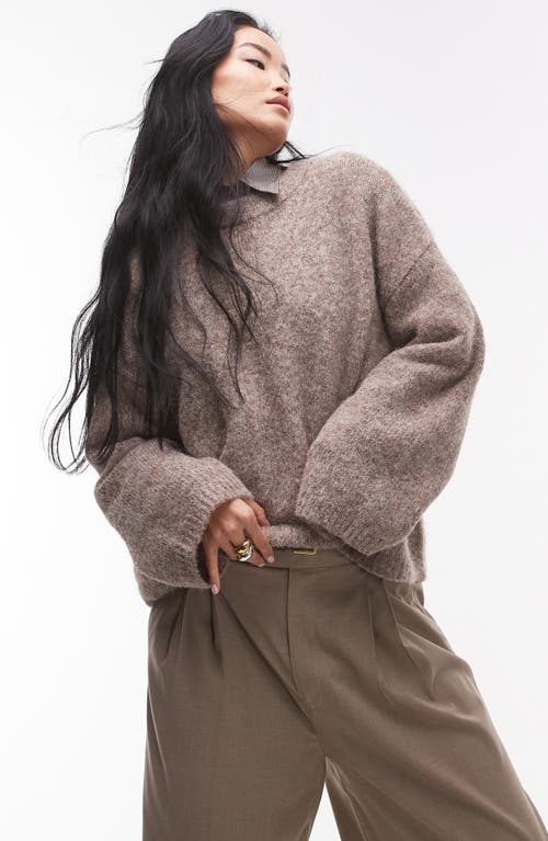 Shop Topshop Oversize Boxy Fluffy Sweater In Coffee